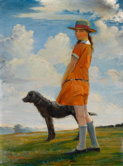 La hija del artista paseando al perro del vicario, c.1924 de Walter Bonner Gash